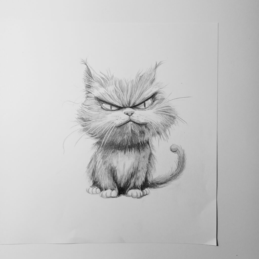 Evil cute cat drawing